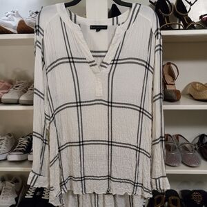 Jane and Delancey White and Black Plaid Blouse